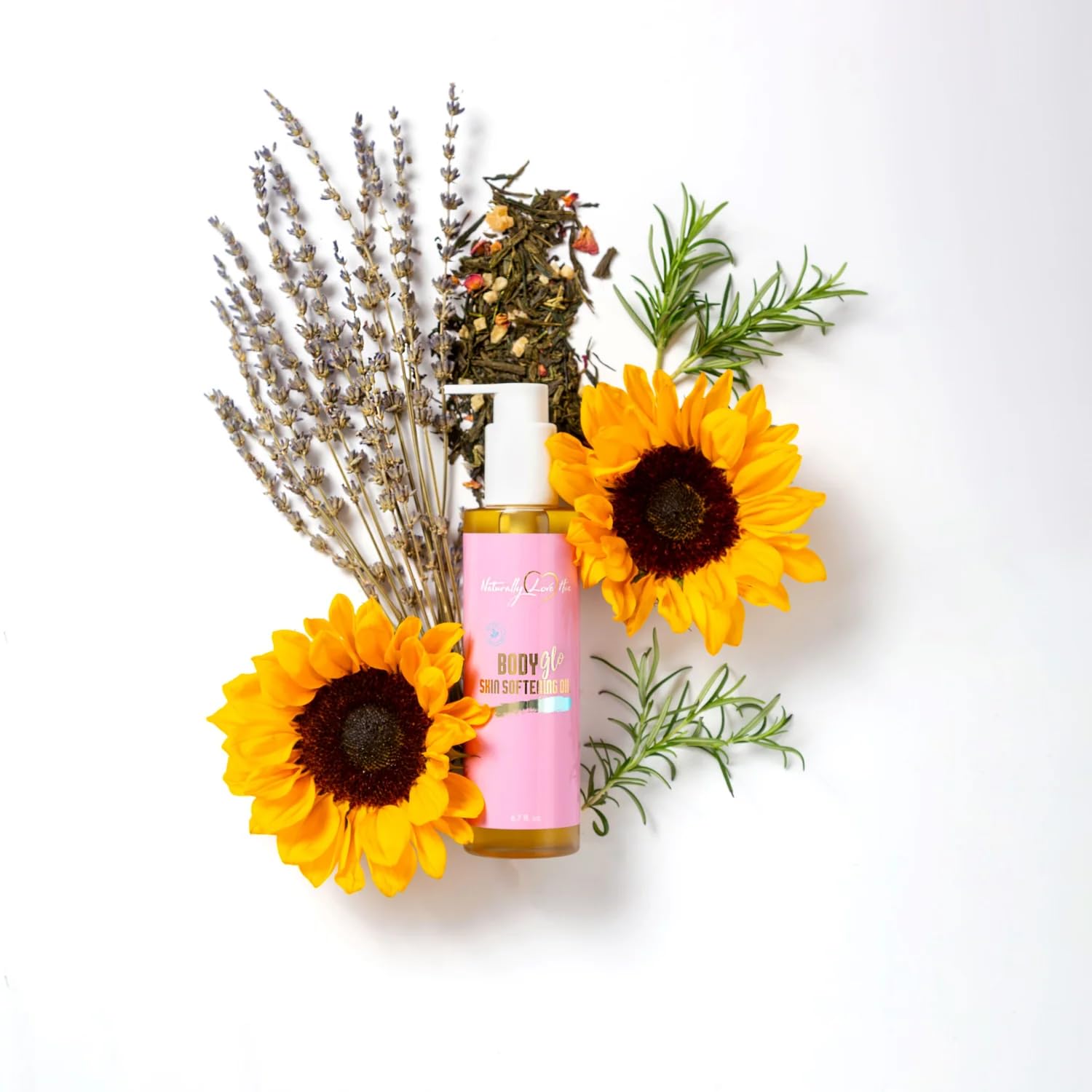 Body Glo Skin Softening Oil – Fast‑Absorbing Body Oil with Calendula Flower, Neem & Jojoba Oils – Natural Sweet Almond & Vitamin E Moisturizer for Soft, Glowing Skin – Naturally Love Hue