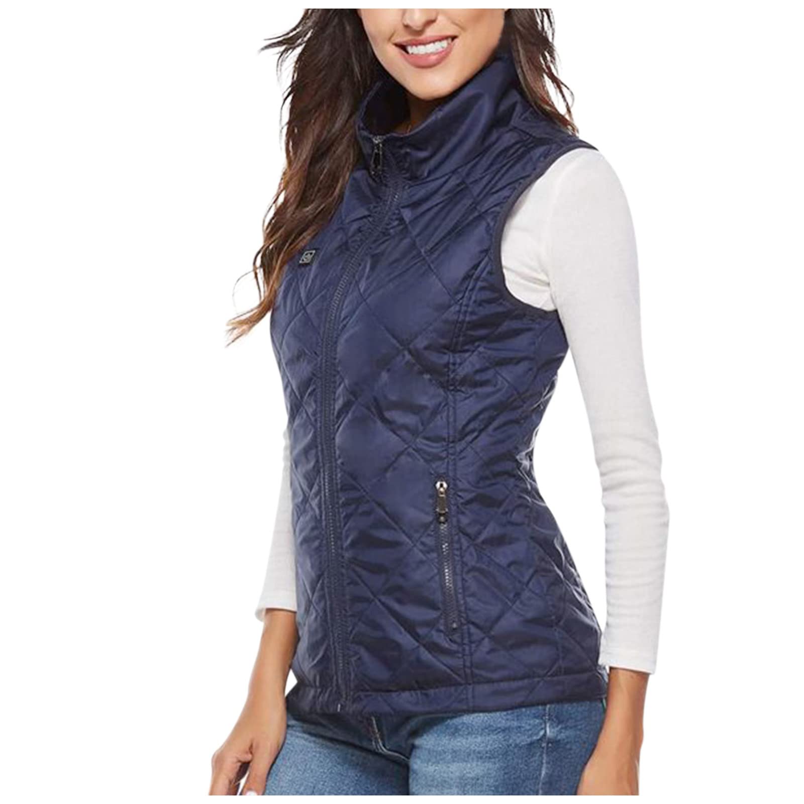 Heated Vest Quilted Coat for Women Puffer Thick Down Zip Gilet Windproof Heated Jacket Lightweight Zipper Coat Outdoor