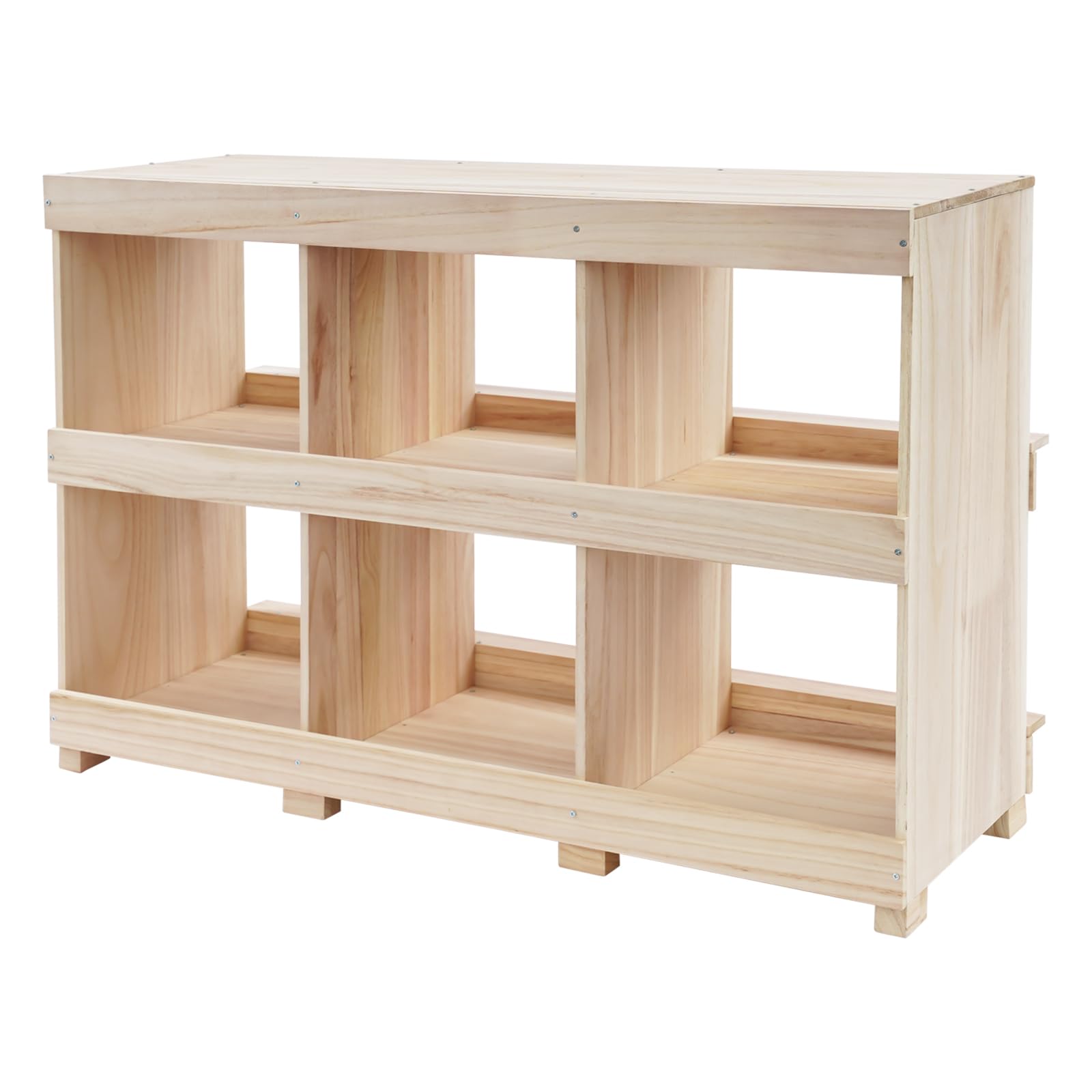 Legenester HüHner Legenest HüHnernest Abrollnest legenester Hühner-Nistkasten aus Holz, 6 Fächer, 96x37,2x66,3 cm, Naturholzfarbe, mit Sitzstange, für Legehennen