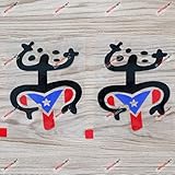 2X Puerto Rico Flag Coqui Frog Taino Decal Sticker Car Vinyl no bkgrd Black + PR Flag Color 4''