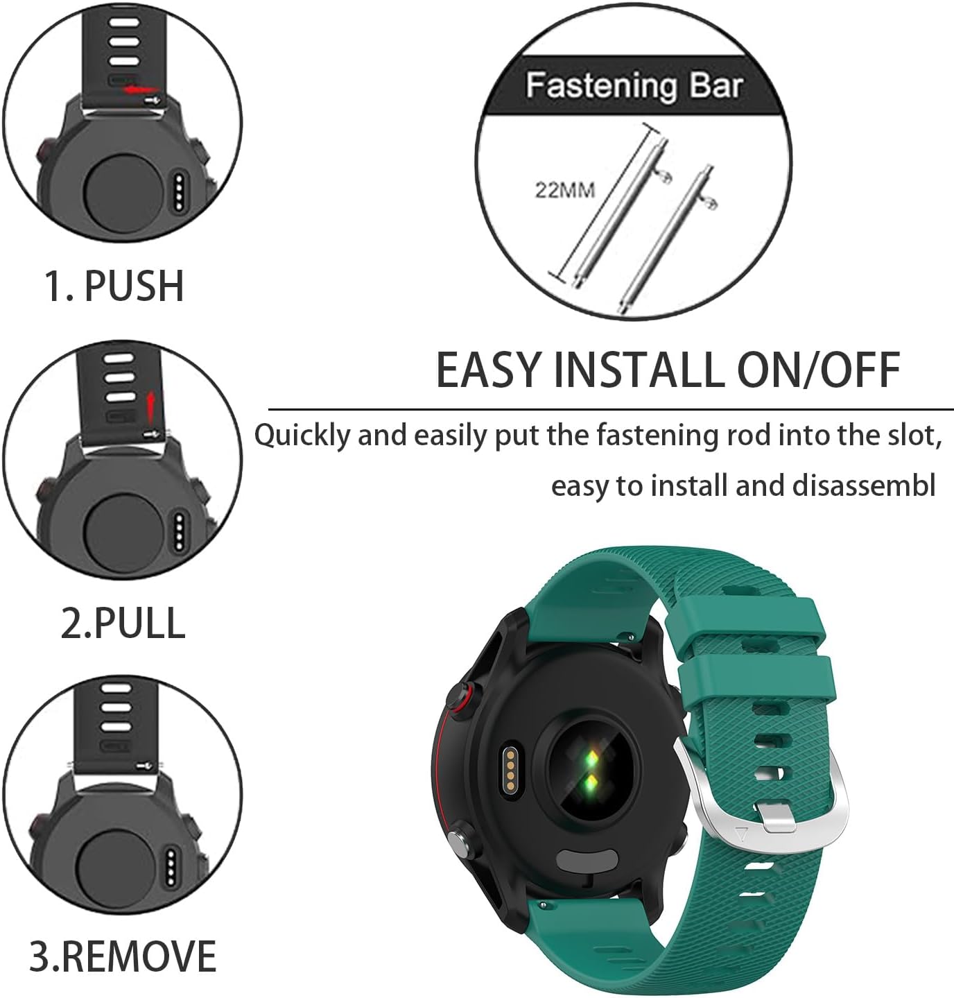 Compatible with Garmin Forerunner 265 / Forerunner 255 / Venu 2 / Vivoactive 4 Watch Bands 22mm Silicone Replacement Strap Wrist Band for Men Women