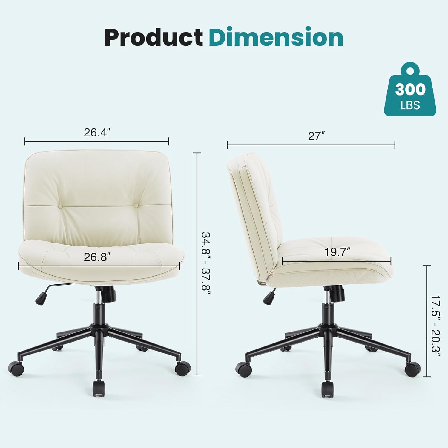 OLIXIS Criss Cross Chair with Wheels, Armless Wide Cross Legged Vanity Office Desk Chair with Comfy PU Leather& Back - Swivel for Home Office Bedroom, Beige