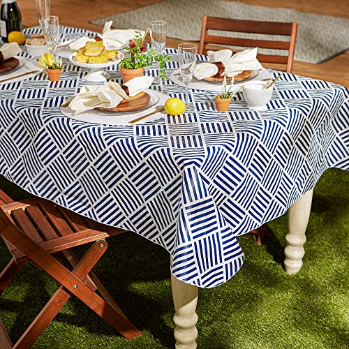 Dii Indoor/Outdoor Vinyl Tabletop Collection Grid Pattern, Flannel Backed Tablecloth, Rectangle, 52X70, Navy #TOP4