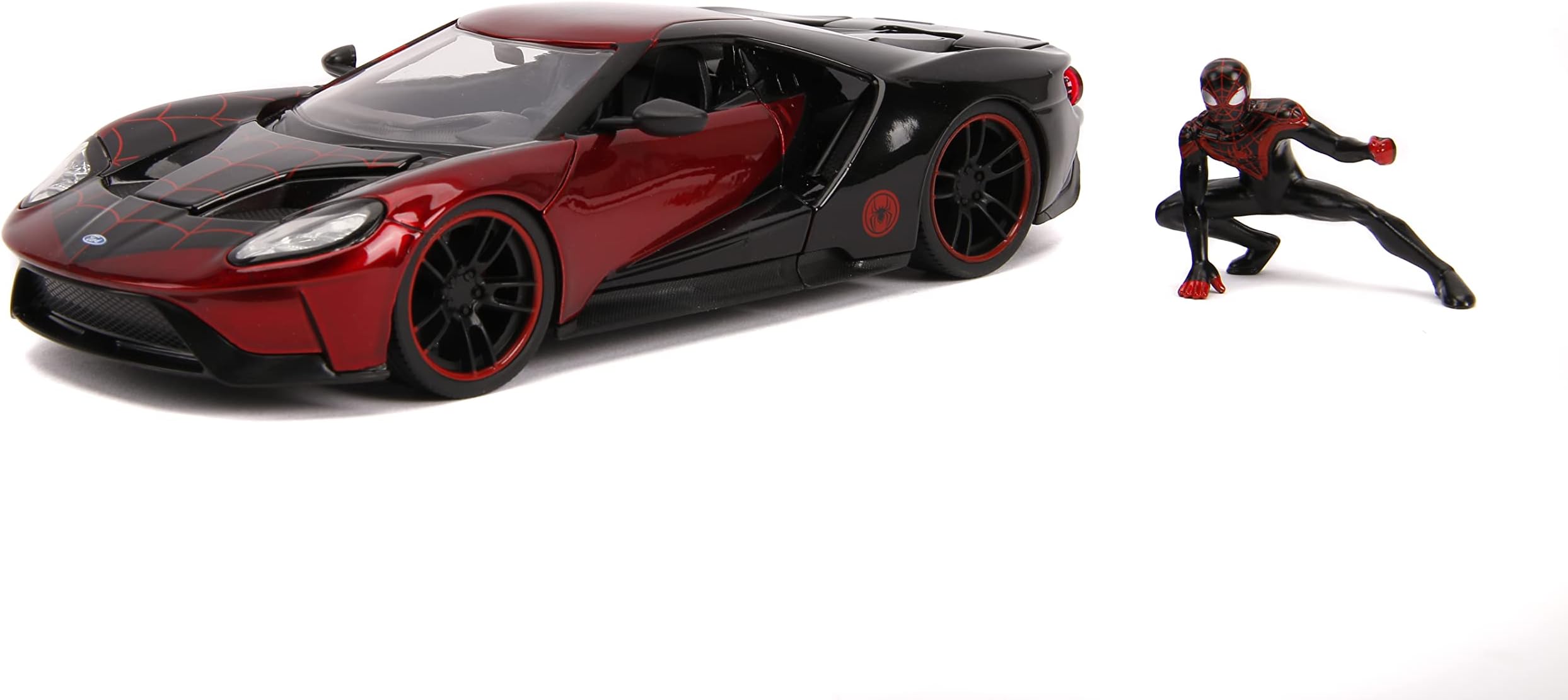 Jada Marvel 1:24 2017 Ford GT Die-cast Car with 2.75" Miles Morales Spider-Man Figure, Toys for Kids and Adults