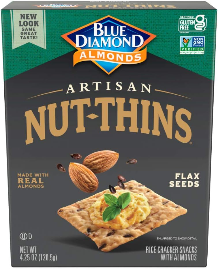 Blue Diamond Almonds Artisan Nut Thins Cracker Crisps, Flax Seeds, 4.25 Ounce (Pack of 12)
