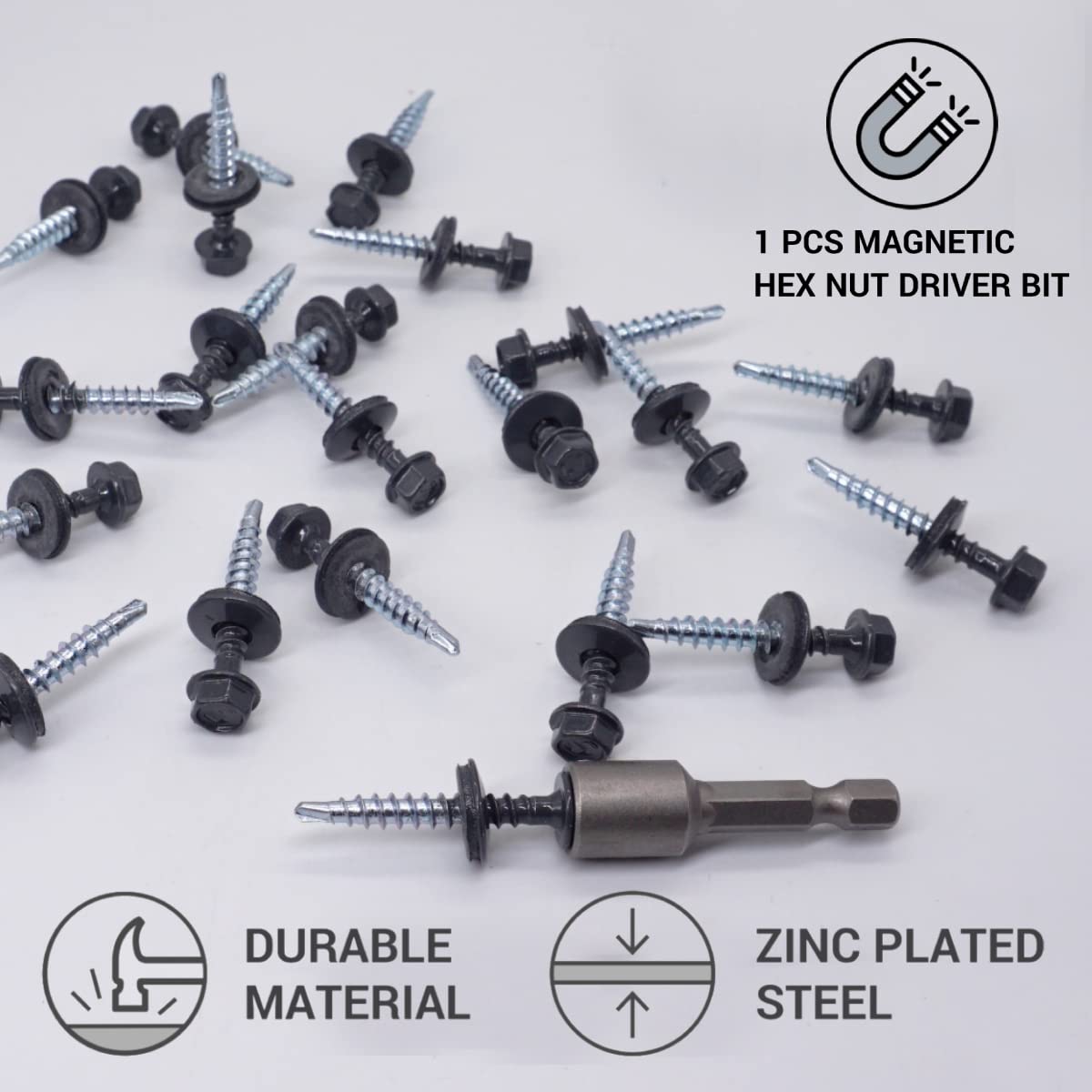 SKIR'CO (140 pcs) Metal Roofing Screws, 4.8 x 35 mm Painted Self-Drilling Screws With EPDM Washers - Image 3