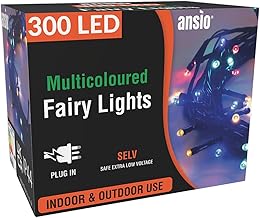 ANSIO® Christmas Lights 300 LED 30m/98ft Christmas Tree Lights for Indoor & Outdoor Multicolour Decorations Fairy String Lights for Xmas Garden Bedroom & Party | Mains Powered Green Cable