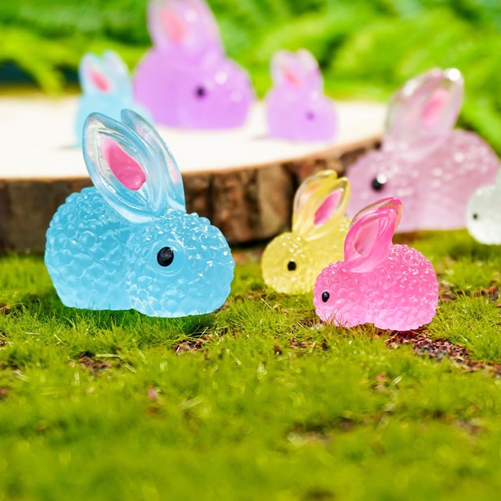 500pcs Glowing Toy Resin Rabbits Statues Tiny Bunnies Figurines for Indoor and Outdoor Plant Decoration