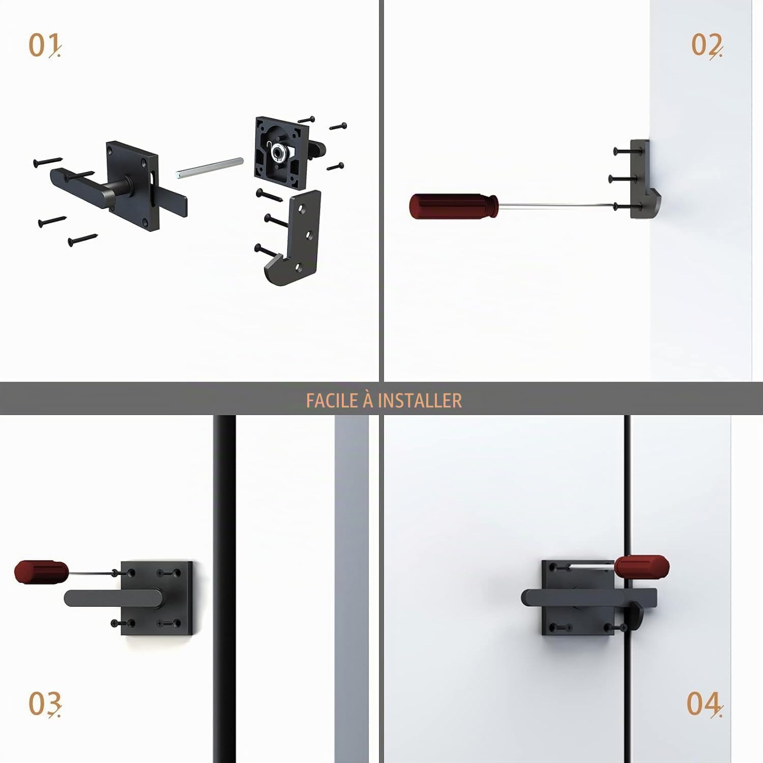 Loquet de Porte à Double Face, Loquet de Porte Battante en Aluminium Robuste, Loquet de Porte à 2 Voies, Loquet de Porte de Grange en Aluminium Noir à Double Face, Noir