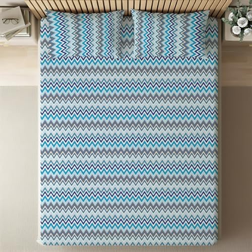Image of Livspace Cotton Super King Size Bedsheet for Double Bed | 108 inch x 108 inch | 144 TC Flat Cotton Bedsheet with 2 Pillow Covers, Soft & Breathable - Bello Pure Nest Collection (Blue)
