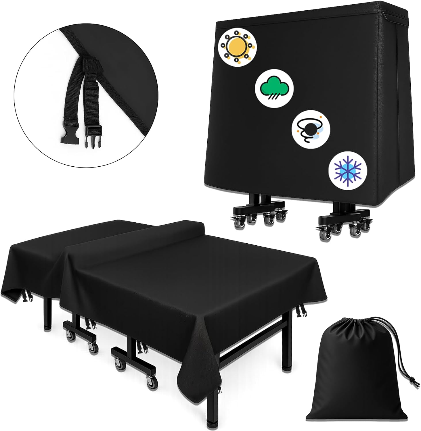 Ping Pong Table Cover 9×5 ft, Heavy Duty Waterproof Table Tennis Protector for Outdoor/Indoor Folding & Flat Tables, 600D Oxford Fabric, 8 Windproof Buckles, Sunproof & Weather-Resistant