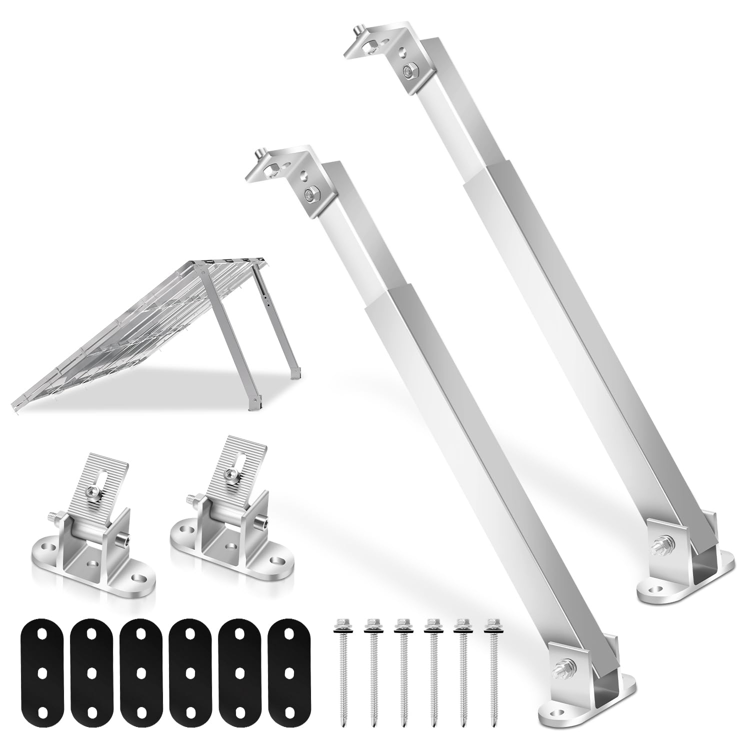 Support de panneau solaire, support de panneau solaire, centrale de balcon, toit plat, angle réglable de 0 à 60°, support pour panneau solaire, PV, photovoltaïque, fixation murale (1 paire)