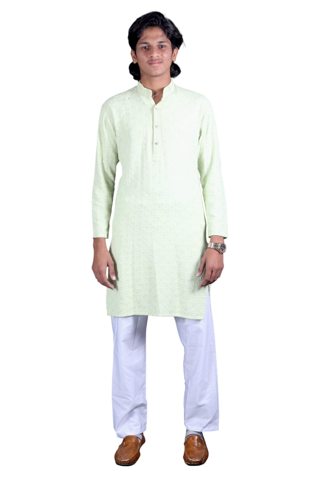 Mens Plain Light Green Kurta
