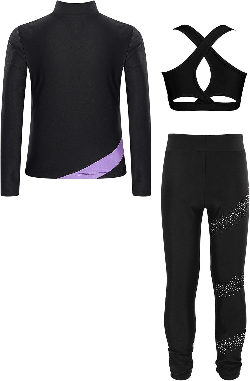 Jhaoyu Kids Girls Figure Skating Sports Costume Tracksuits Shiny Rhinestones Star Zipper Jackets Halter Top with Pants
