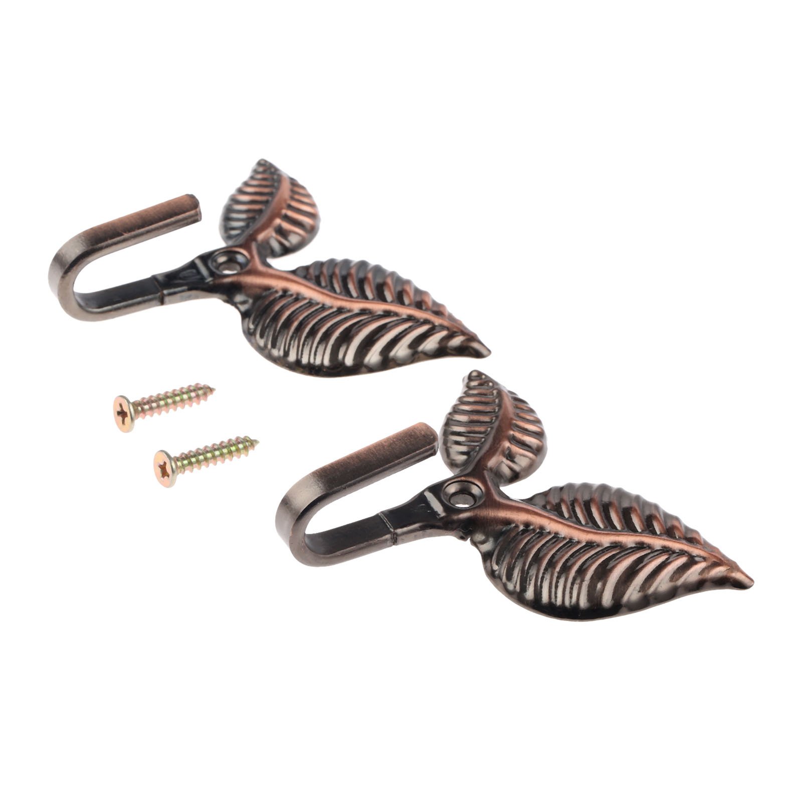 Hicello Red Copper 2Pcs Curtain Brass Tiebacks, Leaf Design Tie Back Hooks For Curtains, Vintage Curtain Tieback Hooks, Tieback Hold Back Hooks For Kitchen Bedroom Living Room Bathroom - Screw In