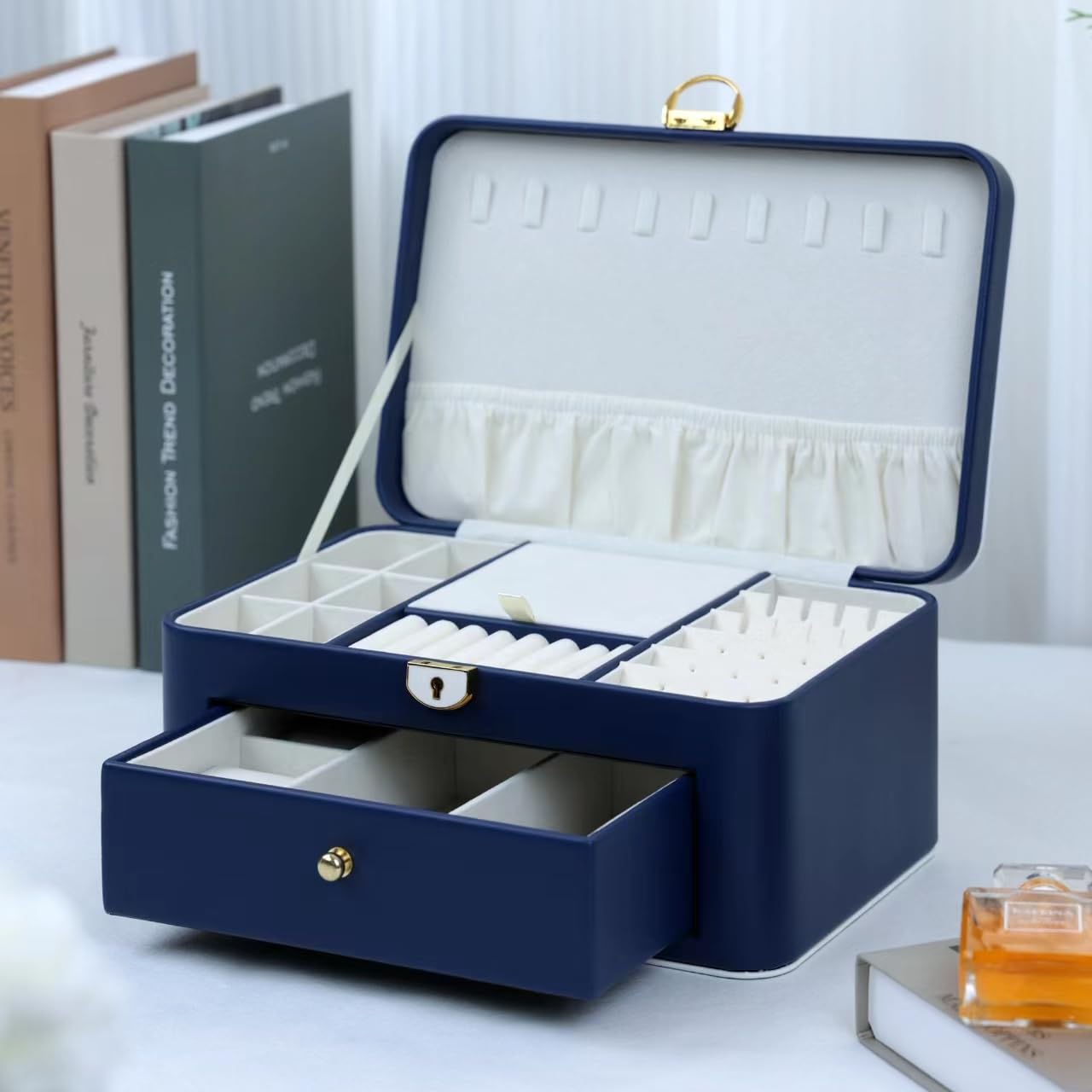 GOODAR 2 Layers Jewelrly box Jewelry Display Case & Organizer with Drawer,Large Jewelry Boxes of Rings Earrings Necklace Bracelets glasses watches for