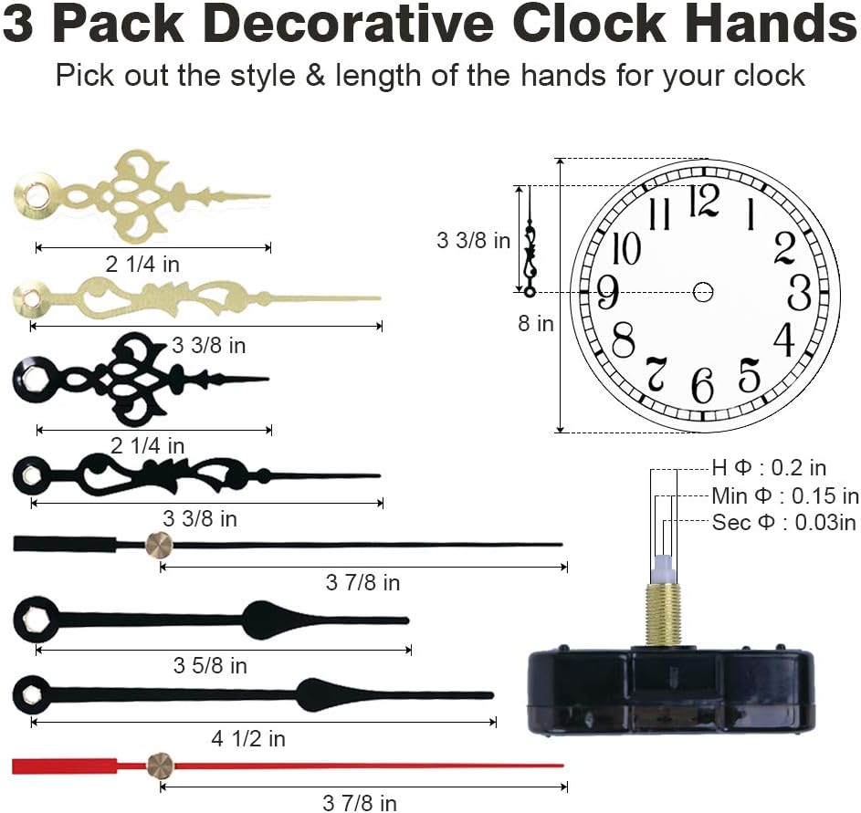 EMOON Clock Movement Mechanism with 3 Pack Clock Hands, Silent Sweep Quartz Clock Motor Kit, for Clock Repair DIY Replacement, Custom Clock