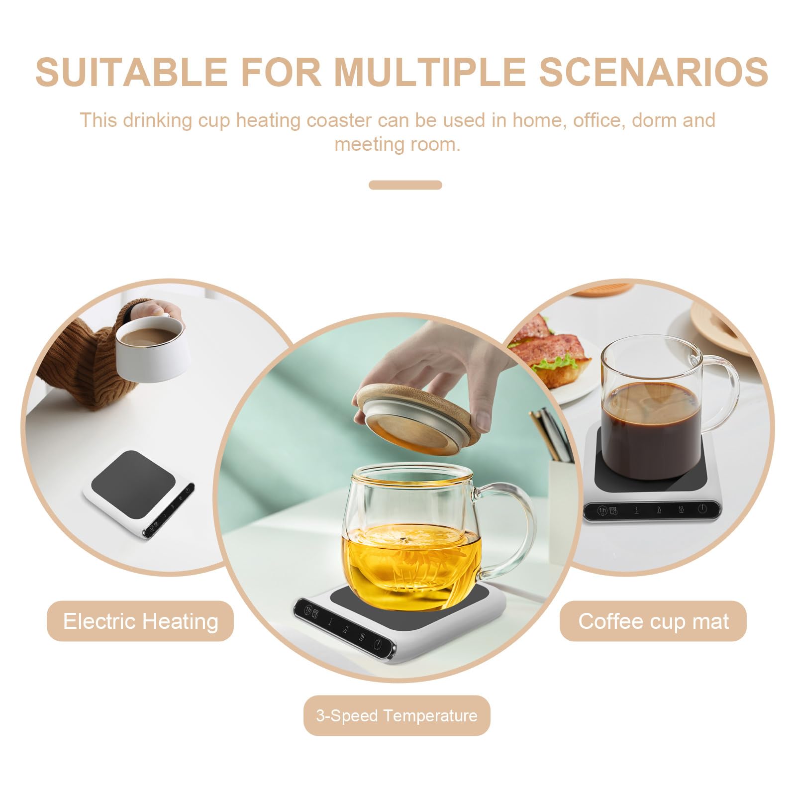 Didiseaon Calentador de Tazas Eléctrico 3 Niveles de Temperatura, Posavasos USB Reutilizable para Café, Té y Leche, Ahorro Energético, Adecuado para Oficina y Uso Doméstico