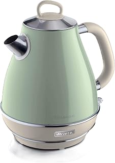 Ariete Vintage Wasserkocher 2869, Retro Elektrischer Wasserkocher mit Sichtbarem Wasserstand, Kabellosem 360°-Sockel, Abschaltautomatik, Teesieb, Fassungsvermögen 1,7 l, Edelstahl, 2000 W, Grün