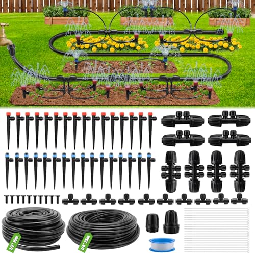 Bewässerungssystem Garten Tröpfchenbewässerungsbausätze 25 m +15 m Bewässerung Garten Bewässerungssystem Gewächshaus, Misting Kühlsystem für Hochbeet, Landschaft, Terrasse Pflanzen
