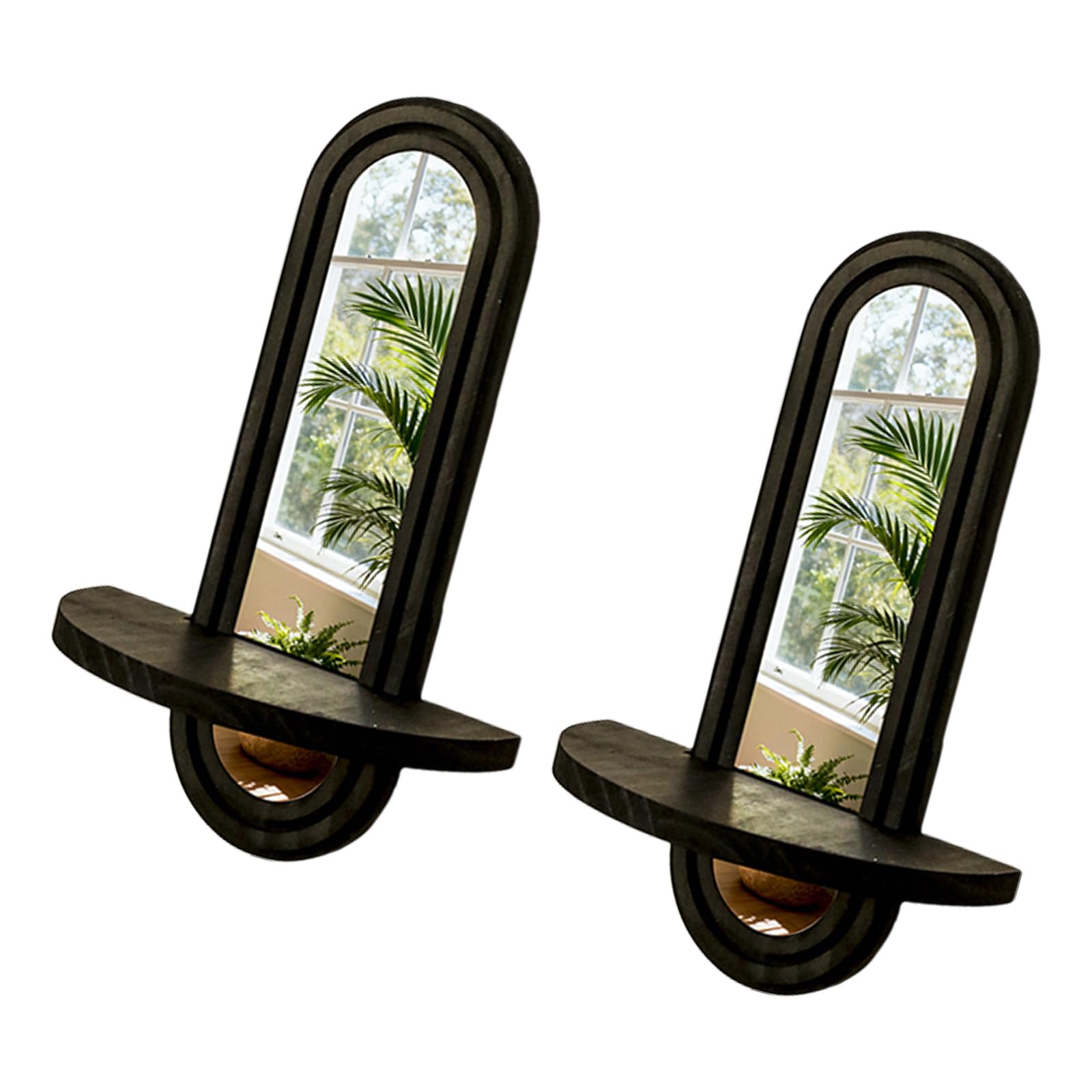 YUANCHUTOP Antique Wood Floating Shelf - Wall-Mounted Storage Rack with Mirror Accent for Books, Plants, and Home Decor - Stylish Display for Any Room