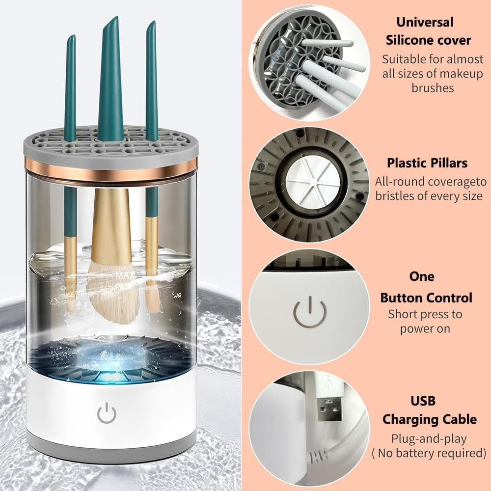 Electric Makeup Brush Cleaner, Cosmetic Brush Cleaner Portable Automatic Cleaning Tool Fit For All Size Makeup Brush - Image 4