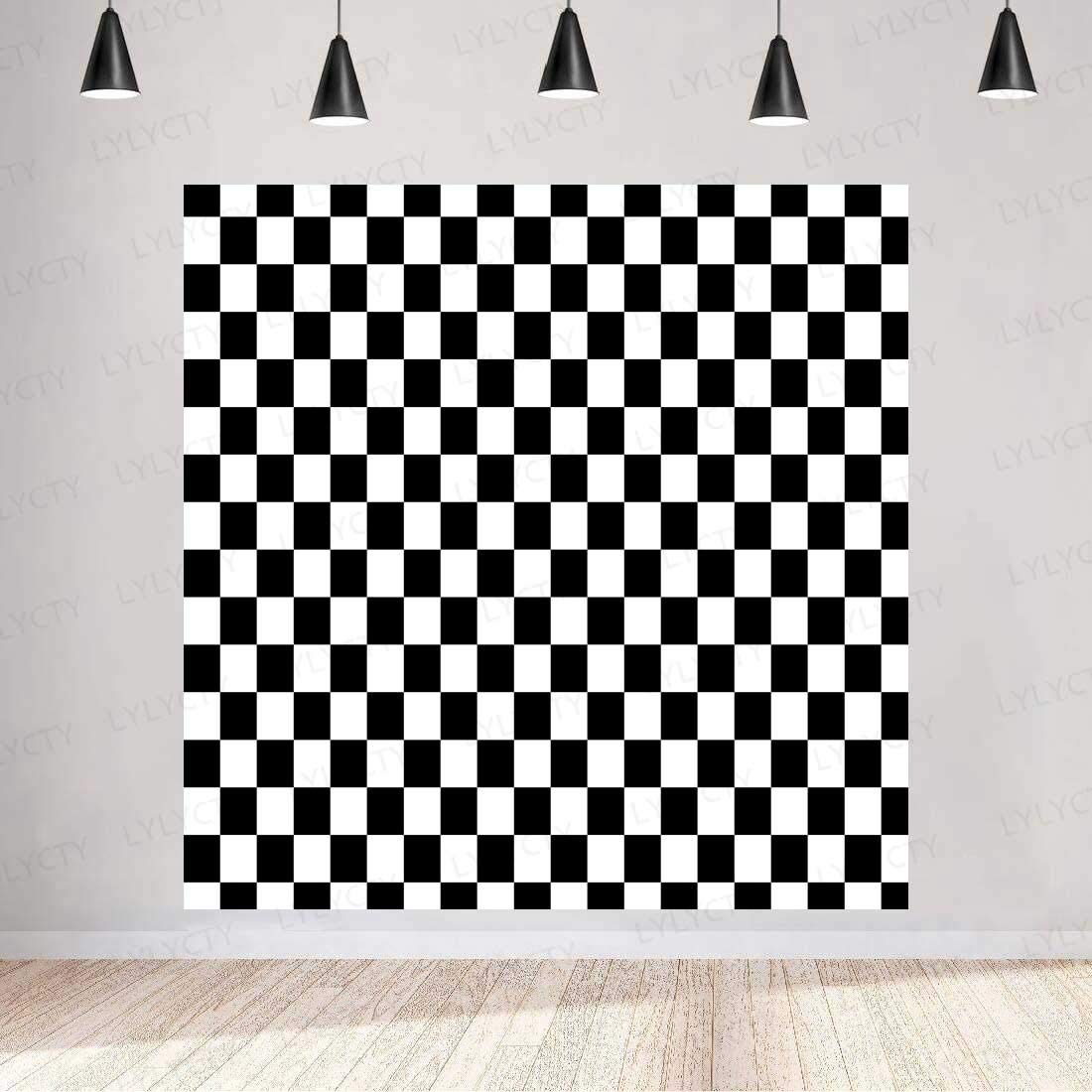Checkered Backdrop Cars Race Car Photo Backdrop for Birthday Party Decortaions Black and White Background for Photography 5x5ft