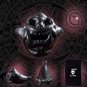 Spooky Aztec Death Whistle, Strange Fish Shape, Loud Human Scream War Sound, Halloween Creepy Gift (Black02)