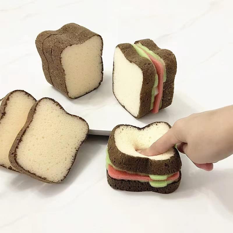 Miniatura 2 de Esponjas de sándwich,Esponja de lavado en forma de tostada,Limpieza profunda creativa engrosada para limpieza de cocina ollas platos