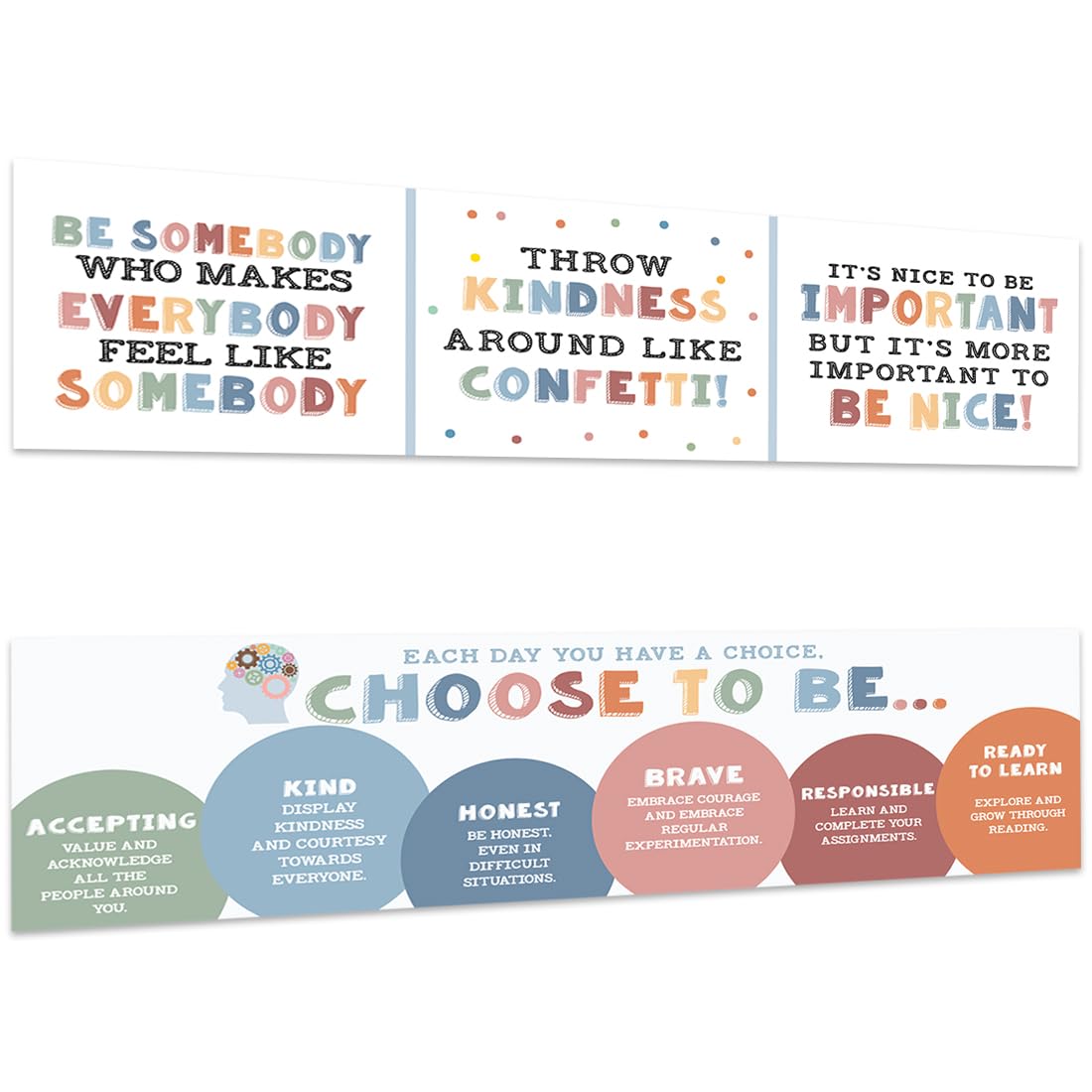 Andaz Press 13"x48" Large Throw Kindness Growth Mindset Classroom Banner Poster Sign for Teachers Bulletin Board Door Wall Decor Boho Rainbow