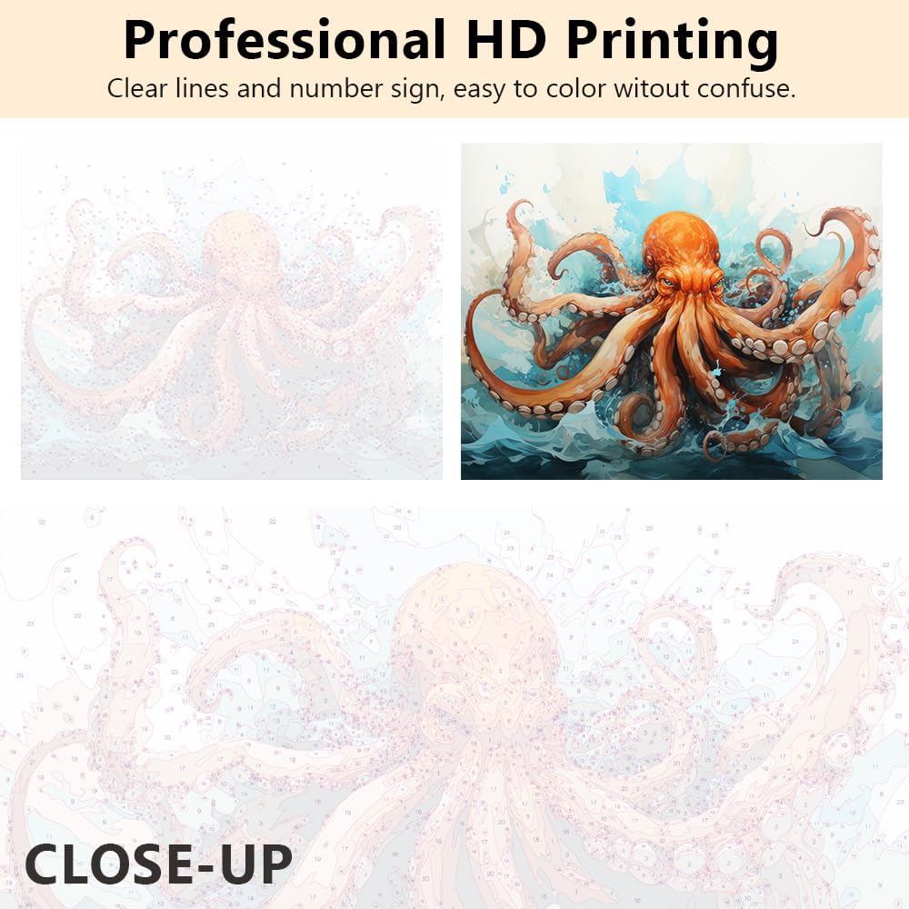 TUMOVO Paint by Numbers for Adults - Octopus Marine Animals Pre-Drawn Canvas, DIY Oil Hand Painting Art Crafts for Home 16"x20" (Frameless)
