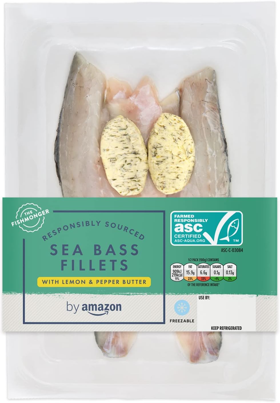 by Amazon Sea Bass Fillets with Lemon & Pepper Melt, 200g Amazon.co