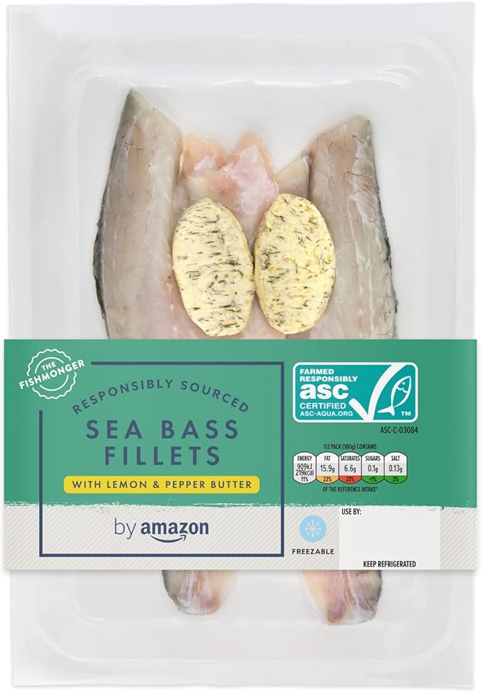 by Amazon Sea Bass Fillets with Lemon & Pepper Melt, 200g Amazon.co