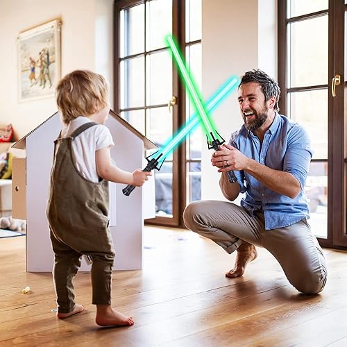 Miniatura 7 de OSDUE Sable de luz, sable de luz de 7 colores con sonido FX, sable de luz retráctil 2 en 1 para niños, espada de luz de juguete, recuerdo de fiesta