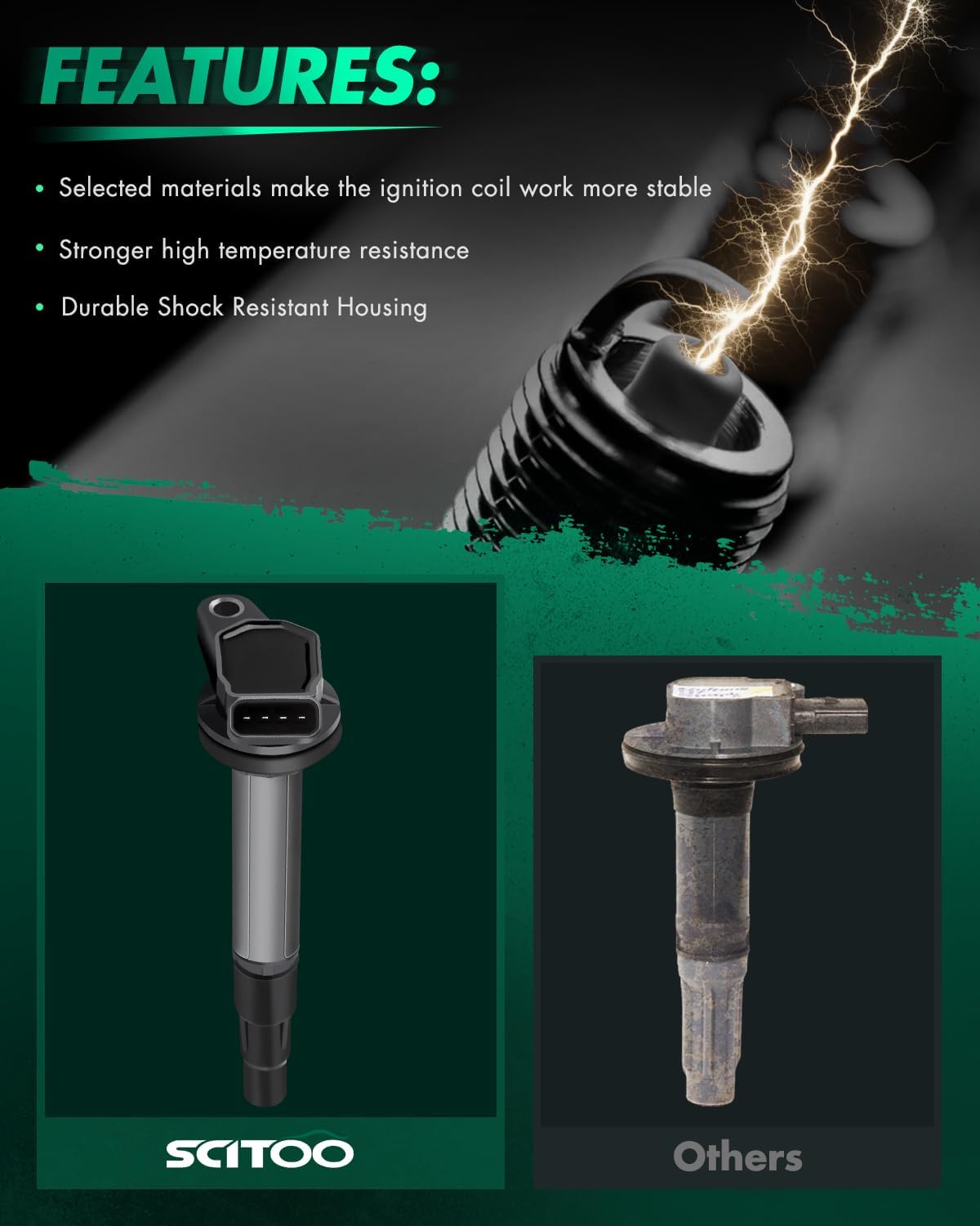 SCITOO UF596 4 ignition coils with 4 iridium Spark Plugs Fit for Toyota for Lexus for Scion Prius V Plug-In Corolla Matrix CT200H XD IM 2009-2016 2017 1.8L L4 UF-596 UF-619 90919-02252