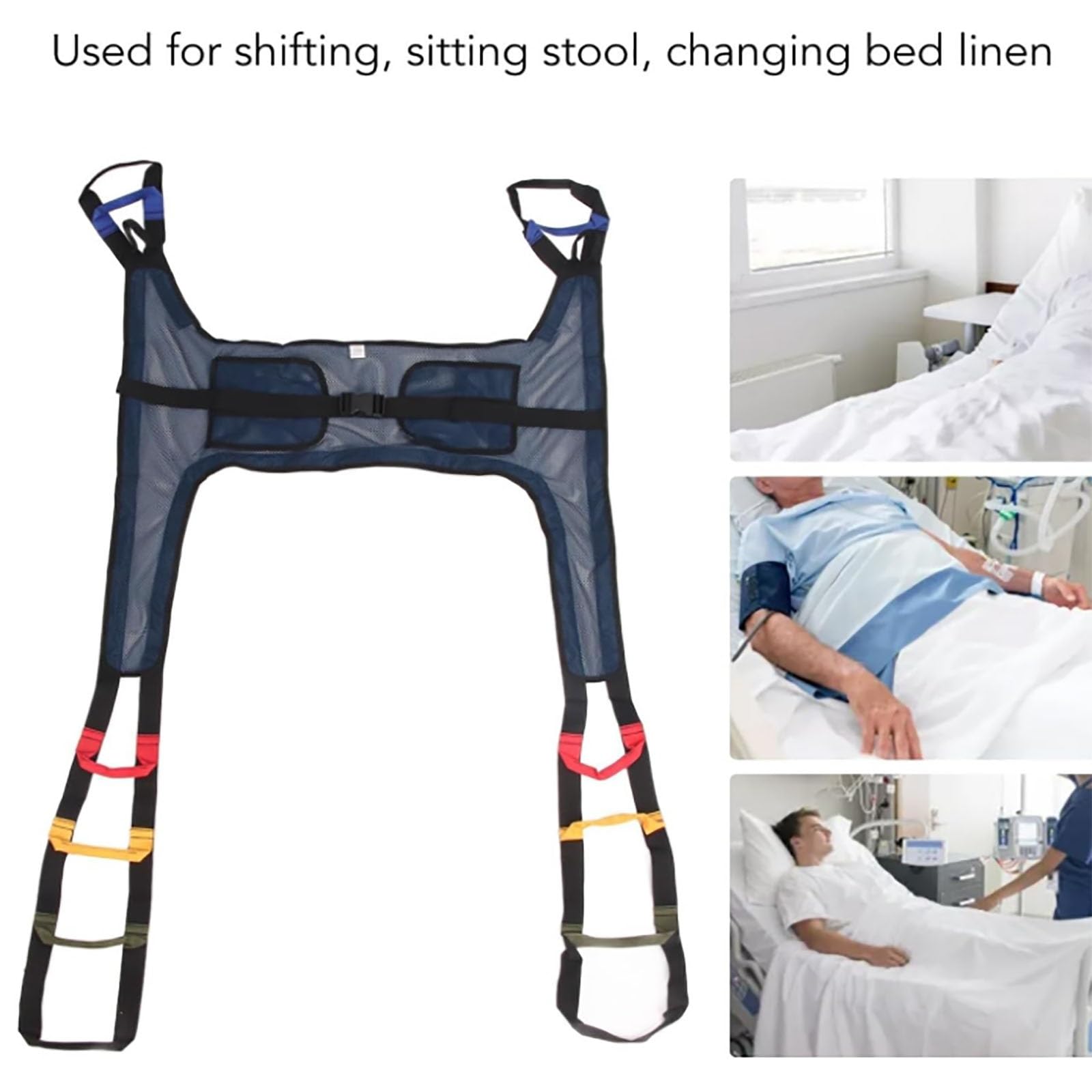 Eslinga para Inodoro, Grúa de Nylon Acolchada para traslado de Pacientes para Entrenamiento de bipedestación a pie Malla Azul Oscuro en Forma de H para enfermería bariátrica