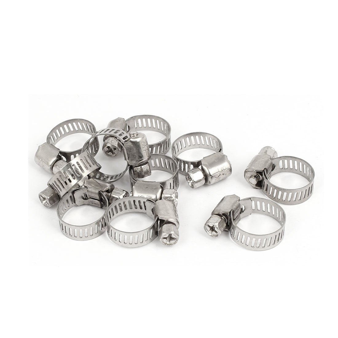 Aexit Cable Pipe Clamps Fitting Adjustable Worm Gear Hose Clamps Silver Tone Strap Clamps 9-16mm 10pcs
