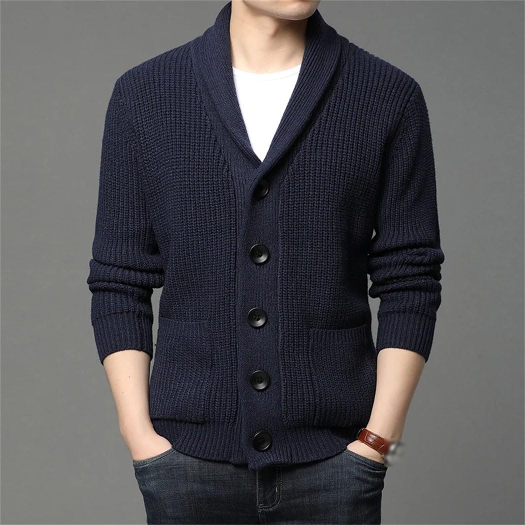 Men's Winter Thick Knitted Sweater Jakcet Long Sleeve Turn Down Collar Single Breasted Cardigan Coat