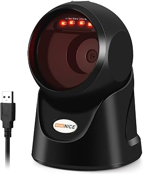 WoneNice Automatic Omnidirectional Barcode Scanner, Desktop 1D 2D QR Code Scanner, Hands-Free USB Wired Image Reader for Warehouse Retail Supermarket Books & Inventory