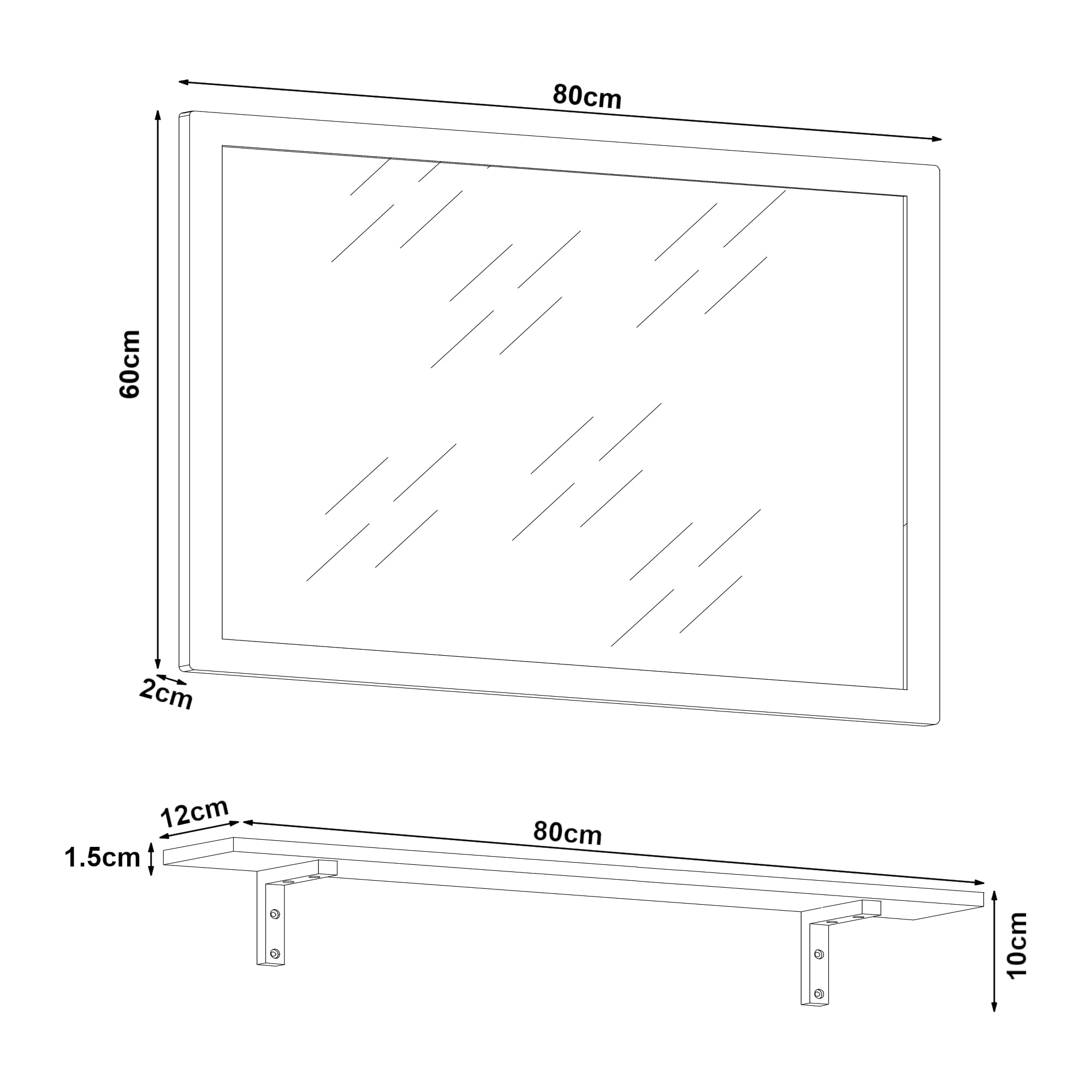 Specchio Da Bagno Rettangolare Con Ripiano Integrato - Dimensioni 50x60x12 Cm, Colore Bianco, Per Parete