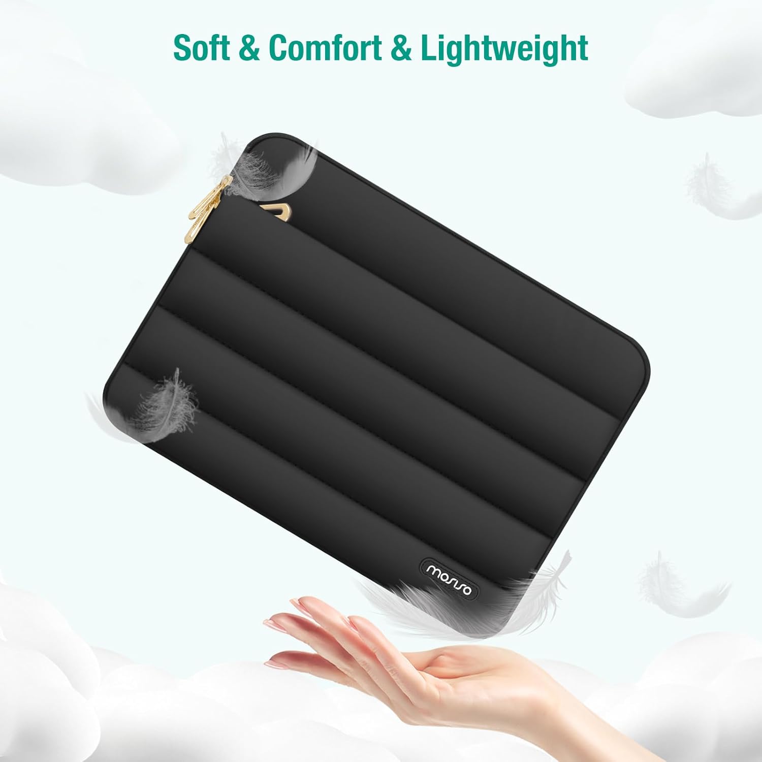 MOSISO Laptop Case 13.3 inch, 13-13.3 inch Puffy Laptop Sleeve Compatible with MacBook Air 13 13.6 M4 M3 M2 M1/Pro 13/Pro 14, HP Dell ASUS Lenovo,Polyester Horizontal Bag with Small Case, Black - Image 5