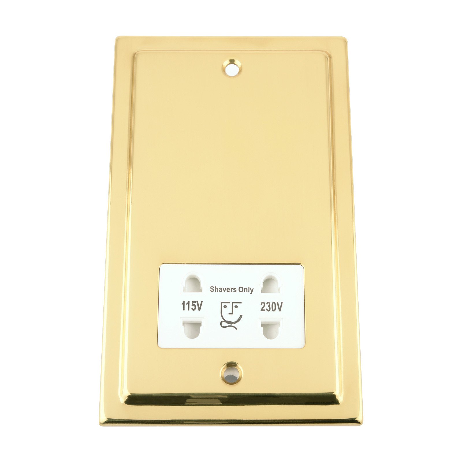 A5 Products Gold,White,Black Shaver Socket Dual Voltage 115V/ 230V - Victorian Polished Brass - White Insert