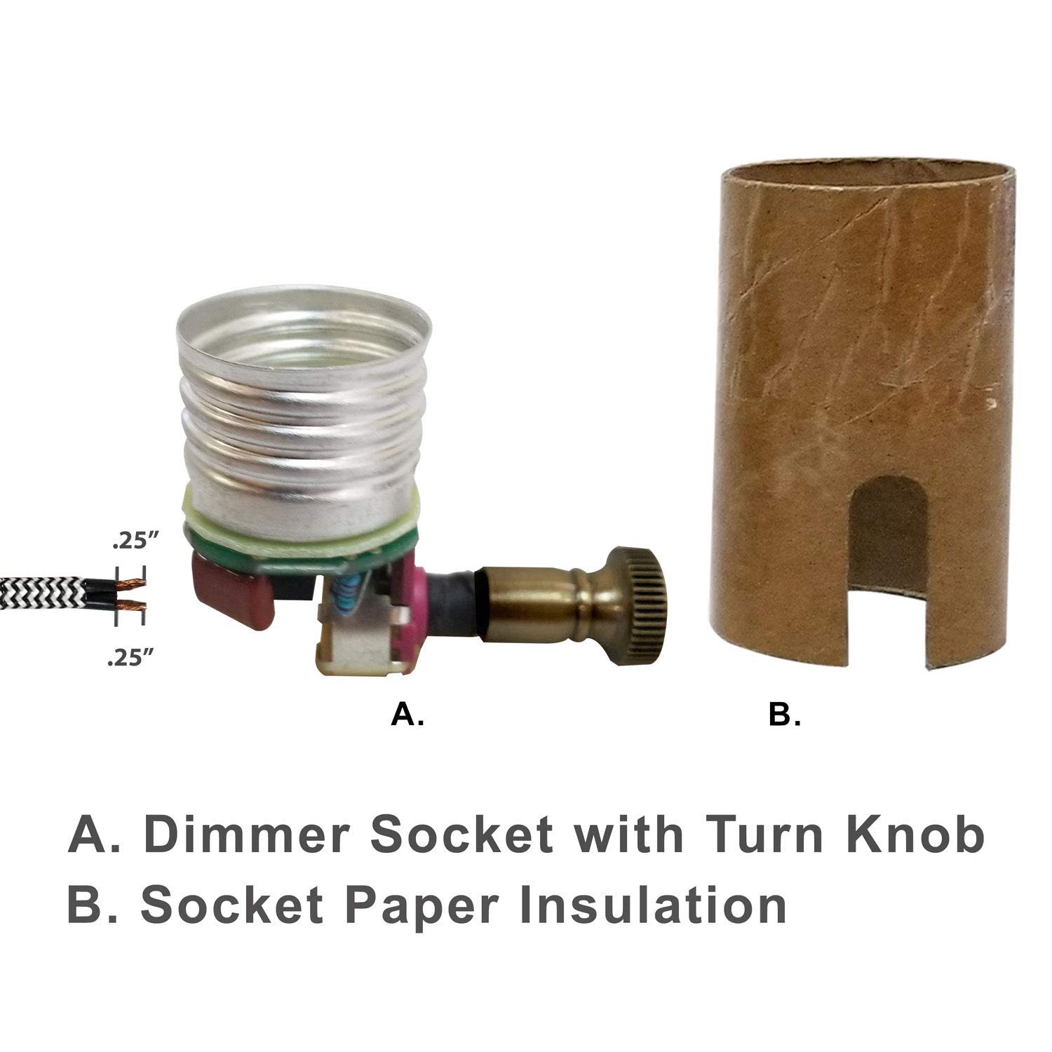Royal Designs, Inc. Full Range Vintage Turn Knob Dimmer Pull Chain Lamp Socket for Incandescent LED Bulbs, Polished Nickel, Set of 4