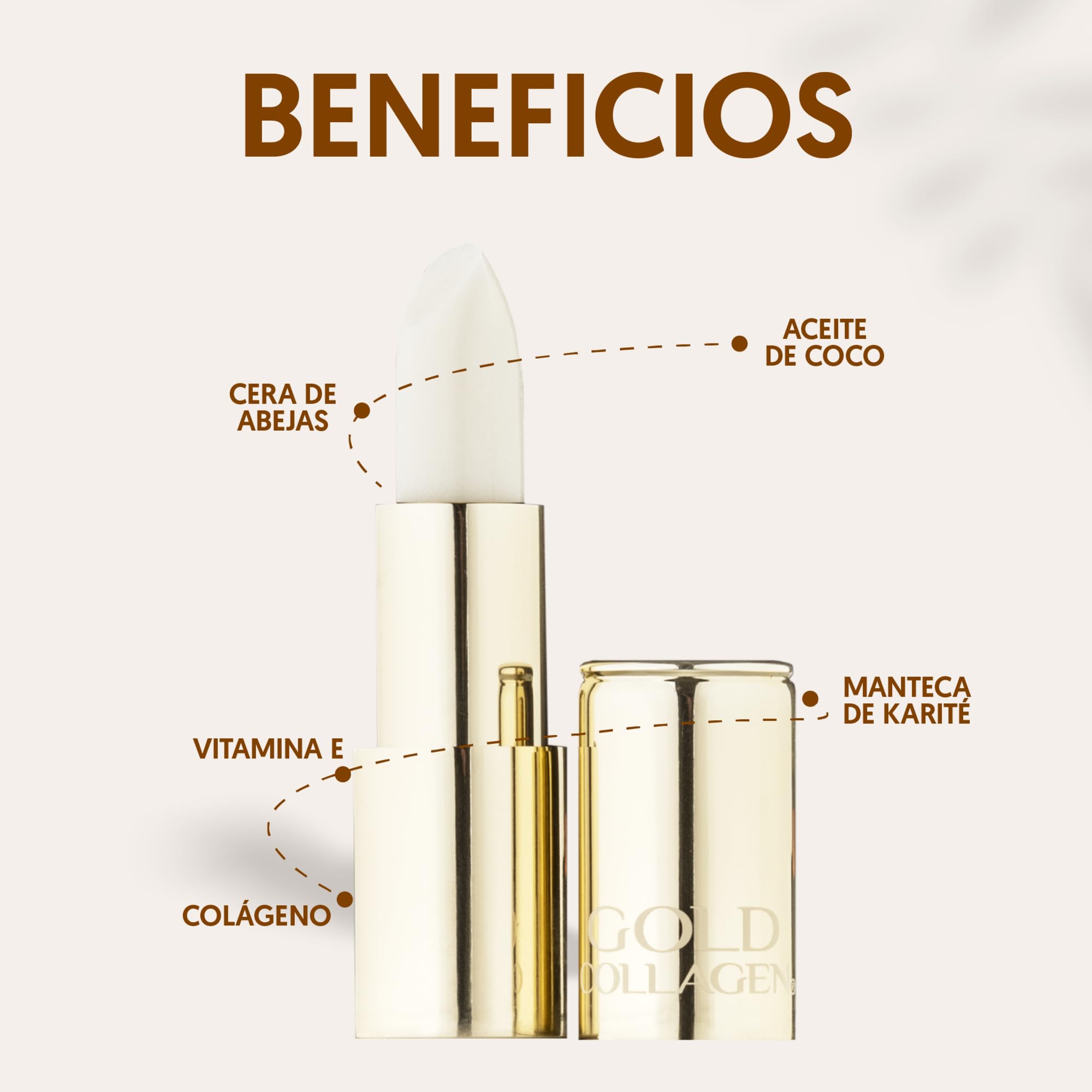 GOLD COLLAGEN Lip Volumiser - Bálsamo Labios Antiedad Hidratante con Aceite de Coco Almendras Ricino Vitamina E Colágeno Marino Hidrolizado, Voluminizador Labios Gradual, Reductor Arrugas Efecto Perla