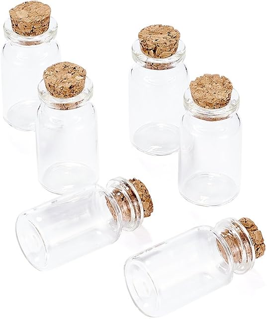 PandaHall 10pcs Mini Empty Clear Glass Wishing Bottles Vials with Cork, Clear Tampions Glass Jar, Glass Bottles Bead Containers, Wedding Favor, Transparent Jewelry Storage Containers, About 22x40mm