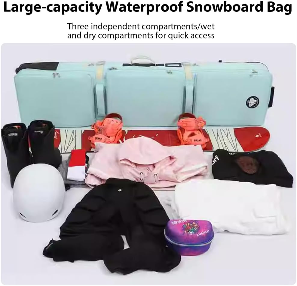 Snowboard Bag with Wheels Rolling Snowboard Bags Snowboard Bag for Air Travel, Fit Single Ski/2 Sets Skis, Helmet, Jacket & Boots