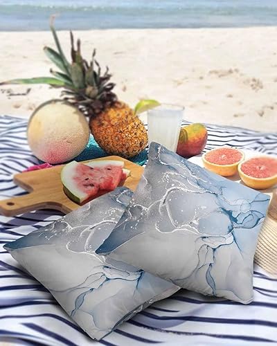 Miniatura 3 de LOVE HOME DAY Juego de 2 fundas de almohada de mármol para exteriores, modernas fundas de almohada decorativas impermeables con degradado azul,