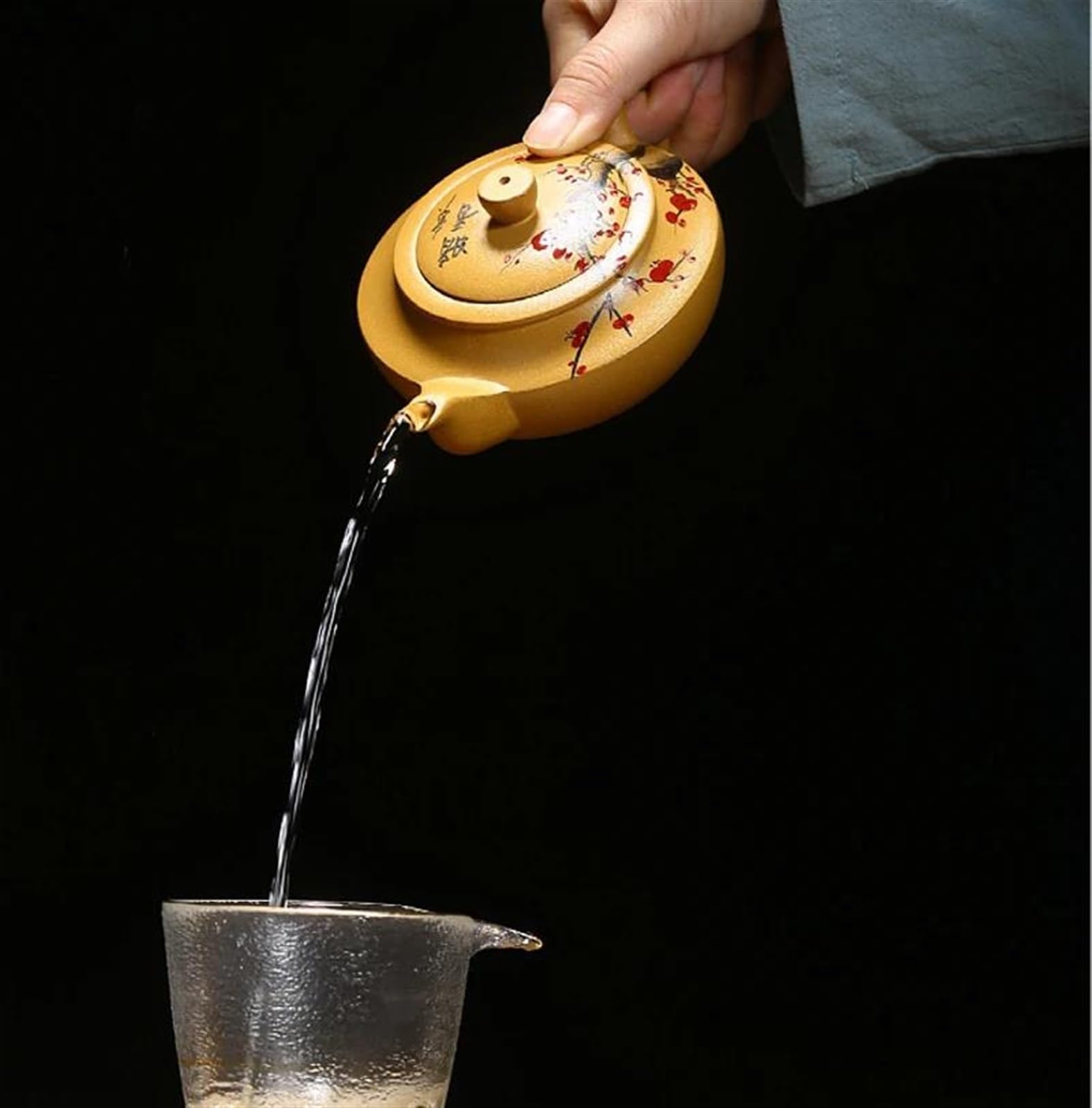 Teiera, set da tè da viaggio, set da tè pomeridiano da 230 ml, 1 teiera Kongfu, teiera Zisha, segmento di fango piatto Xishi, teiera con motivo a fiori di prugna, set da tè cinese con foro a sfera d