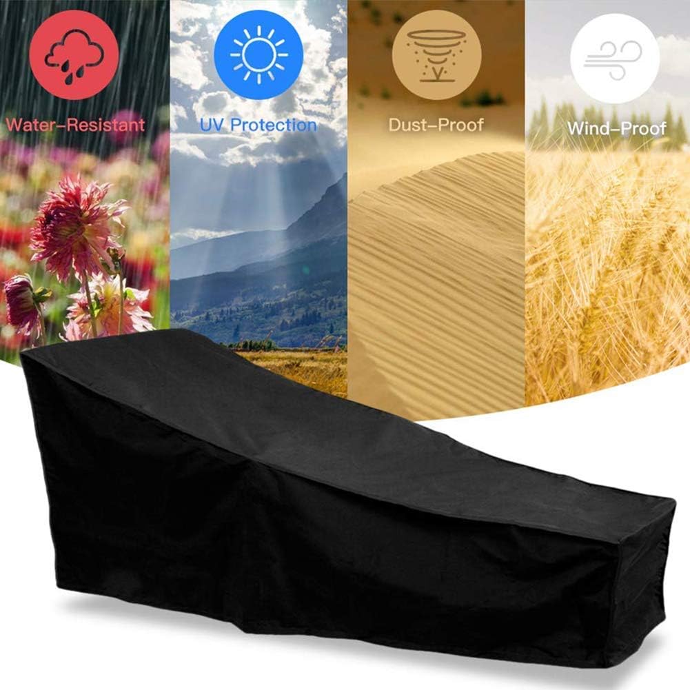 J&C Patio Chaise Lounge Cover Waterproof Chaise Lounge Cover UV Resistant Outdoor Lounger Cover with Buckle for Outdoor Garden Sun Lounger Chair Furniture Sets Black (black, 82x30x31inch)