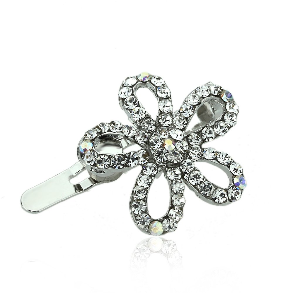 DoubleAccent Hair Jewelry Small Hair Pin Austrian Crystal Daisy Flower Magnet Barrette, White